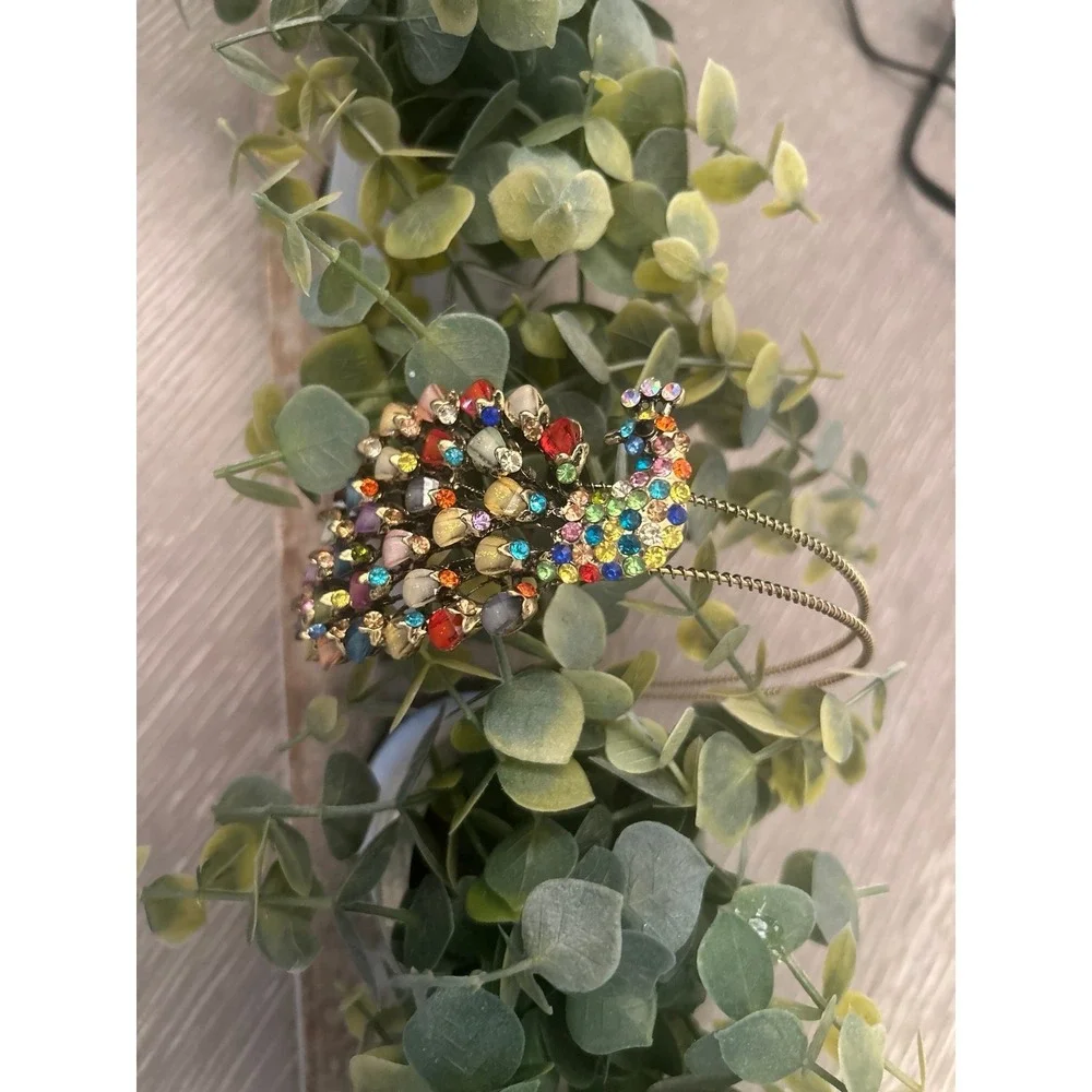 Vintage peacock colorful stone headband‎ with gold.